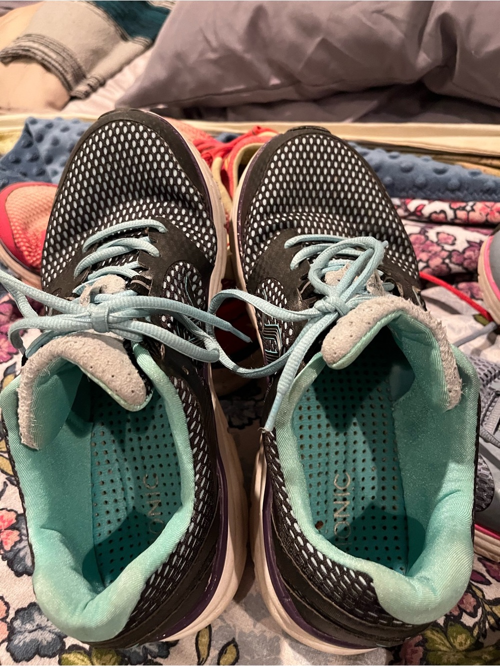 Black & Mint Athletic Sneakers with Aqua Laces